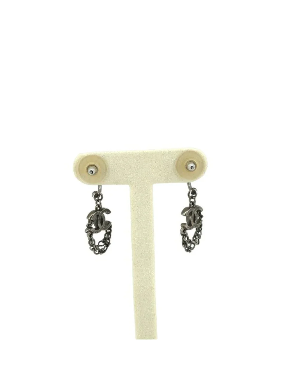 Chanel CC Logo Chain Earrings Silver